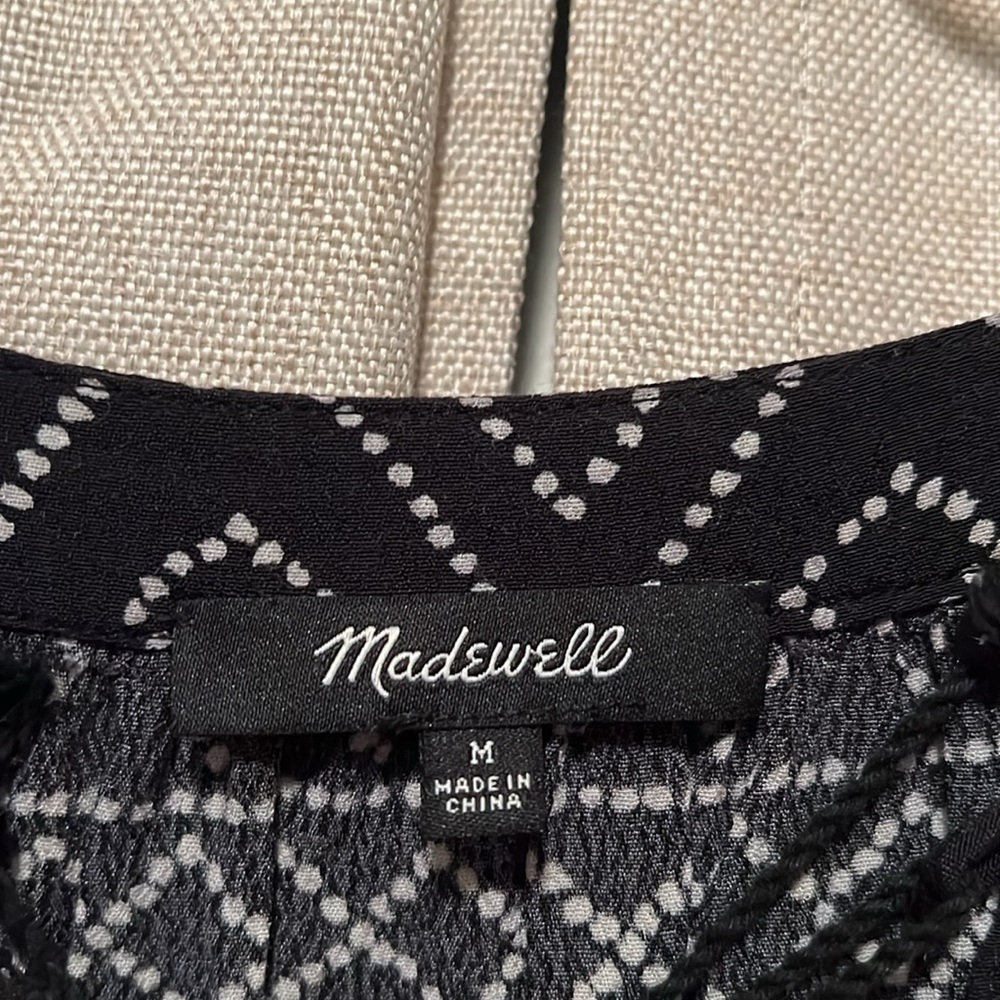 Madewell Womens Black White Aztec Print Lace Up Top Size Medium - Picture 2 of 4